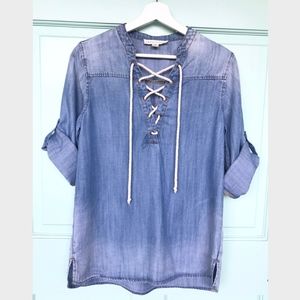 Love Stitch lace up denim top